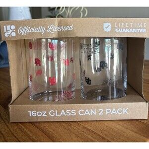 Logo Brands UTAH UTES 16oz Clear Glass Can Beer Glasses 2-Pack